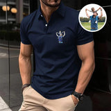 Custom Photo Polo T-shirt For Dad, Father's Day Polo T-shirt, Personalized Dad Portrait Polo Shirt, Father's Day Gifts, Embroidery Polo T-shirt For Husband