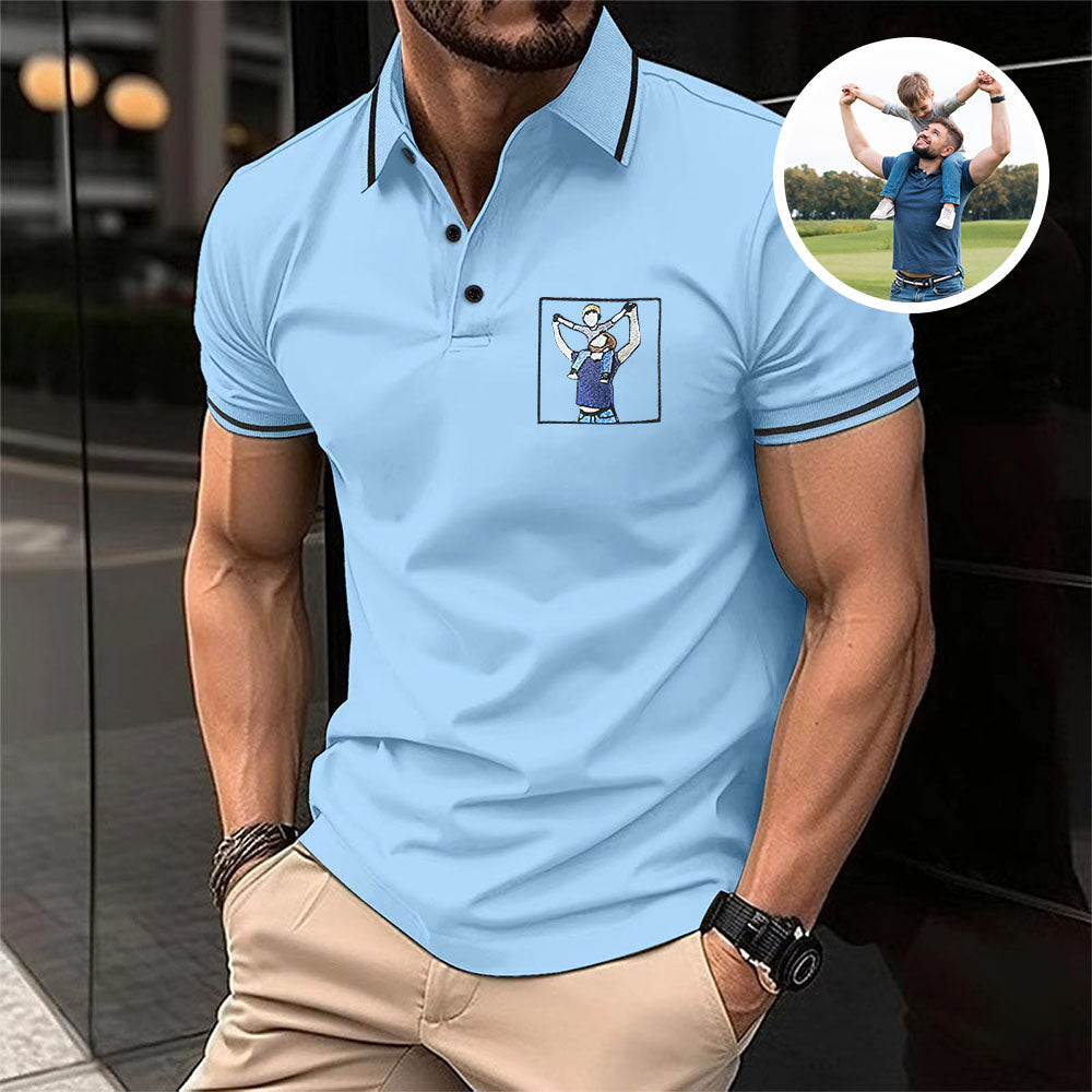 Father's Day Gifts Custom Embroidered Polo T-shirt Portrait Music Player Family Gift