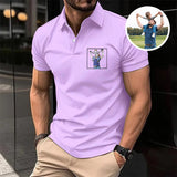 Custom Photo Polo T-shirt For Dad, Father's Day Polo T-shirt, Personalized Dad Portrait Polo Shirt, Father's Day Gifts, Embroidery Polo T-shirt For Husband