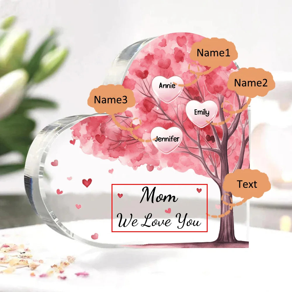 Personalized 1-10 Names and Text Pink Family Tree Family Acrylic Decorative Desk Decoration for Mother