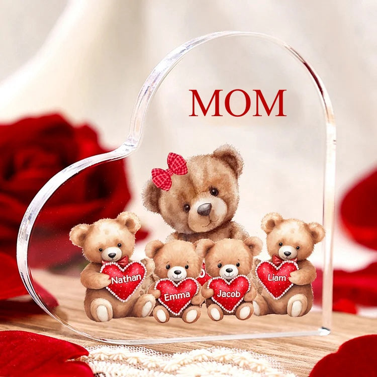 Mother's Day Gift Personalized Mom Acrylic Heart Keepsake Custom Text Love Cute Bear Ornaments Gift for Grandma/Mother