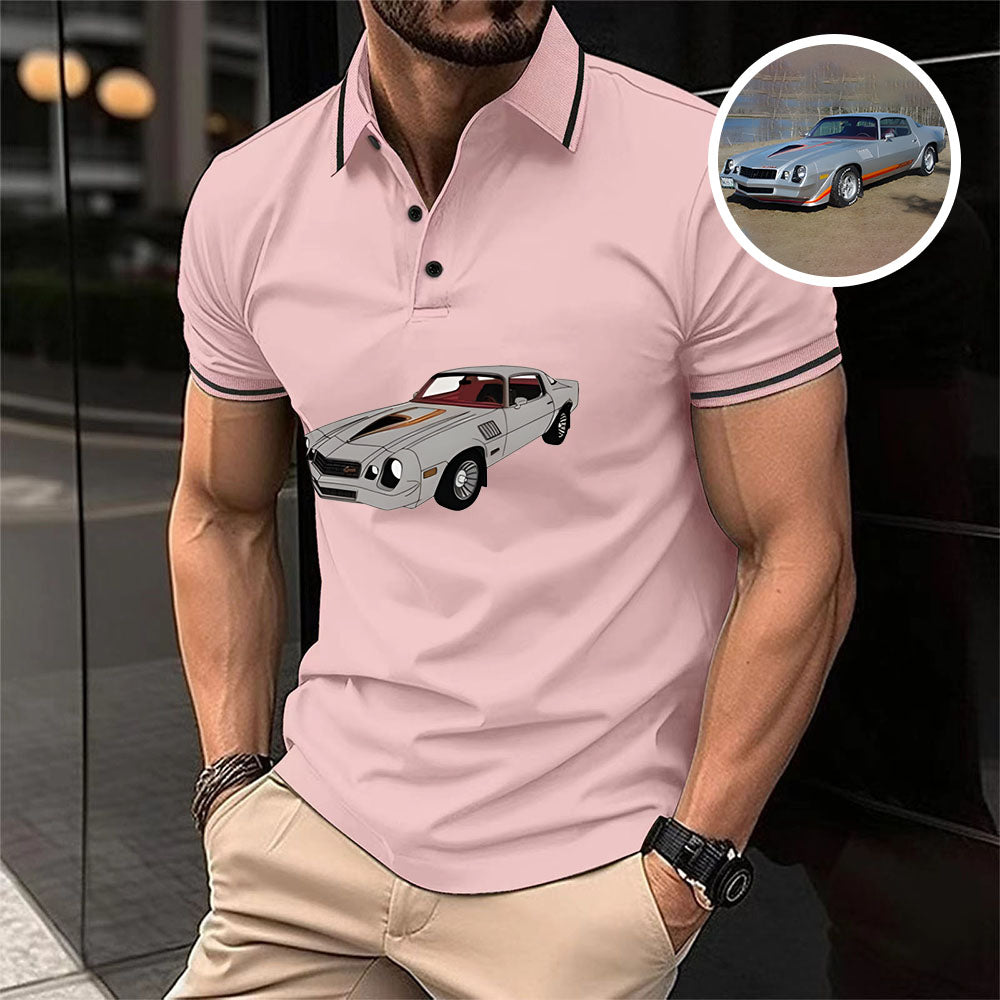 Personalized Polo T-shirt with Car Photo for Dad, Father's Day Gift, Birthday Gift for Dad