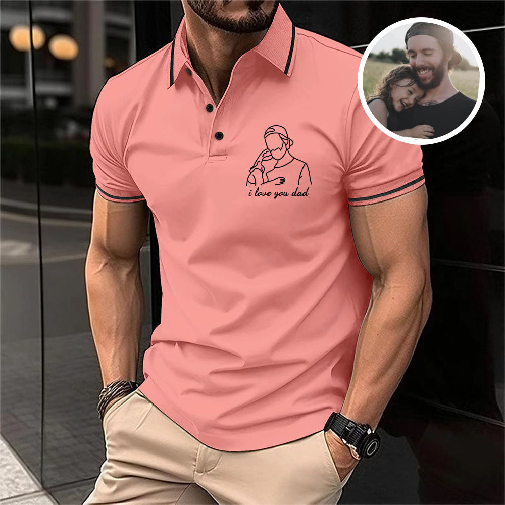 Custom Photo Outline Polo T-shirt for Dad, Father's Day Polo T-shirt, Personalized Dad Embroidery Shirt