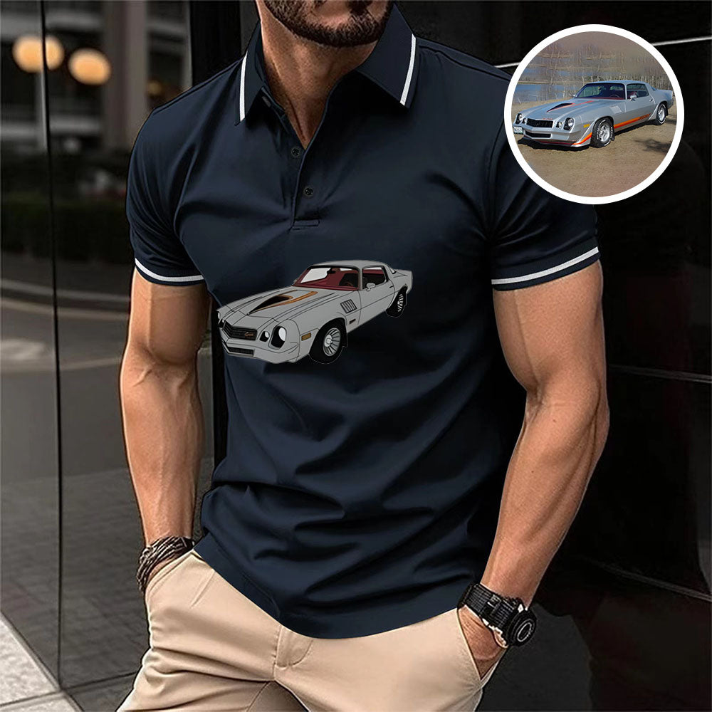 Personalized Polo T-shirt with Car Photo for Dad, Father's Day Gift, Birthday Gift for Dad