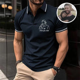 Custom Photo Outline Polo T-shirt for Dad, Father's Day Polo T-shirt, Personalized Dad Embroidery Shirt