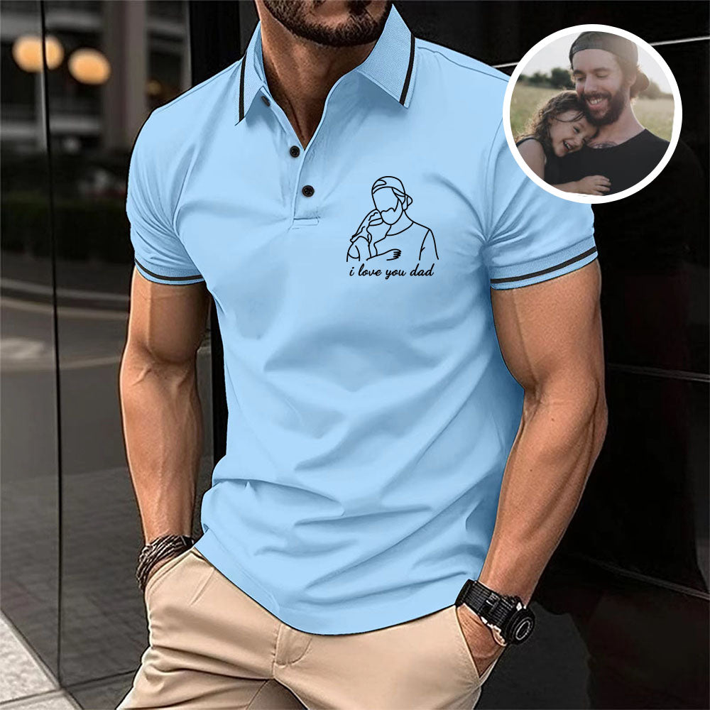 Custom Photo Outline Polo T-shirt for Dad, Father's Day Polo T-shirt, Personalized Dad Embroidery Shirt