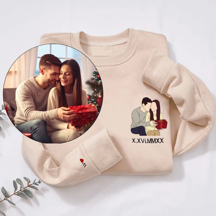 ❤️‍🔥(Best Selling)Custom Embroidered Sweatshirt Portrait Music Player Couple Family Gift