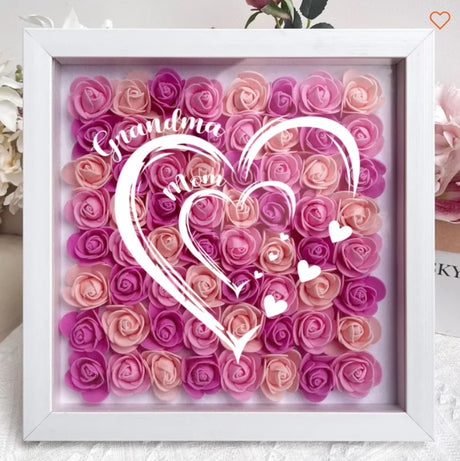 Grandma Hearts Mommy Hearts - Personalized Flower Shadow Box