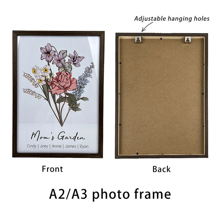 Personalized Birth Flower Family Bouquet Names Frame