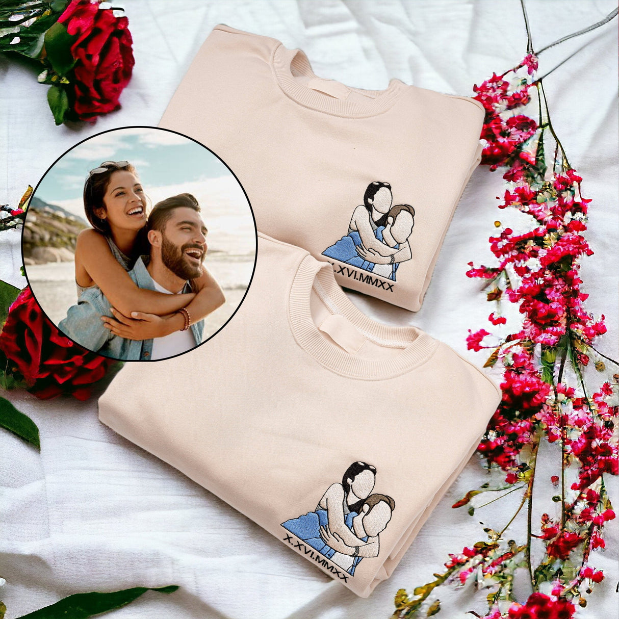 ❤️‍🔥(Best Selling)Custom Embroidered Sweatshirt Portrait Music Player Couple Family Gift