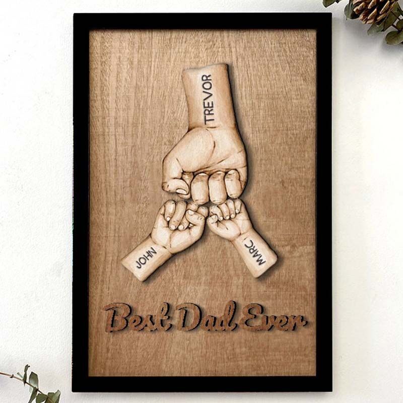 Personalized Best Dad Ever Family Hands Picture Frame Gift for Father