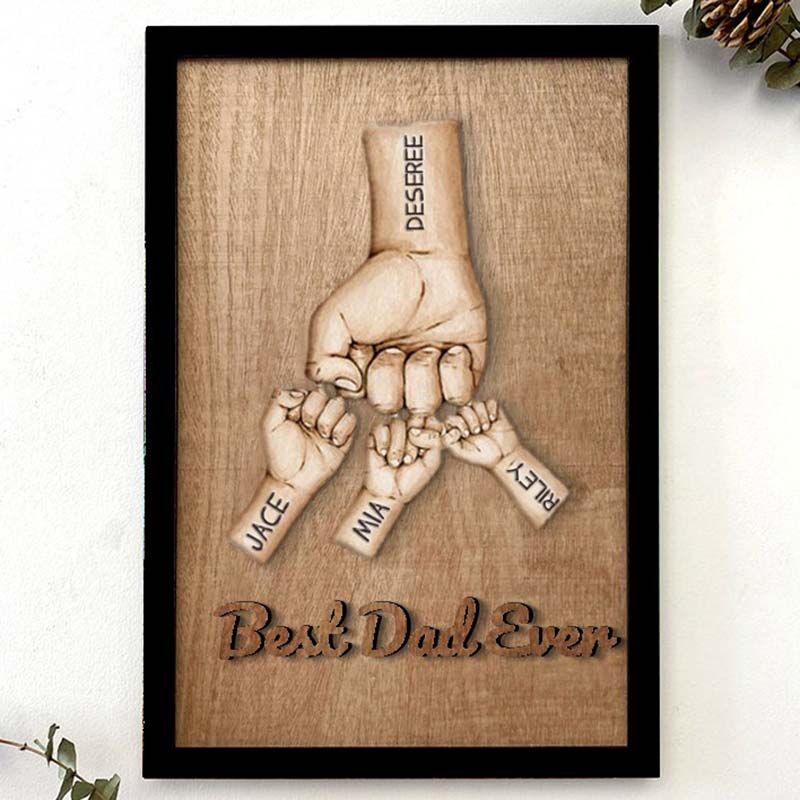 Personalized Best Dad Ever Family Hands Picture Frame Gift for Father