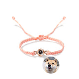 Personalized Circle Photo Projector Bracelet For Women And Men Sliver with Pink Rope