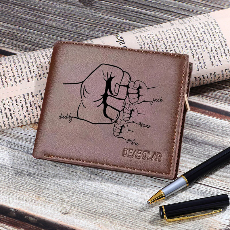 Custom Men's Wallet With 3-7 Kids Names Gift For Dad