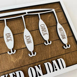 Personalized Fishing Rod Custom Family Name Wooden Frame for Dad