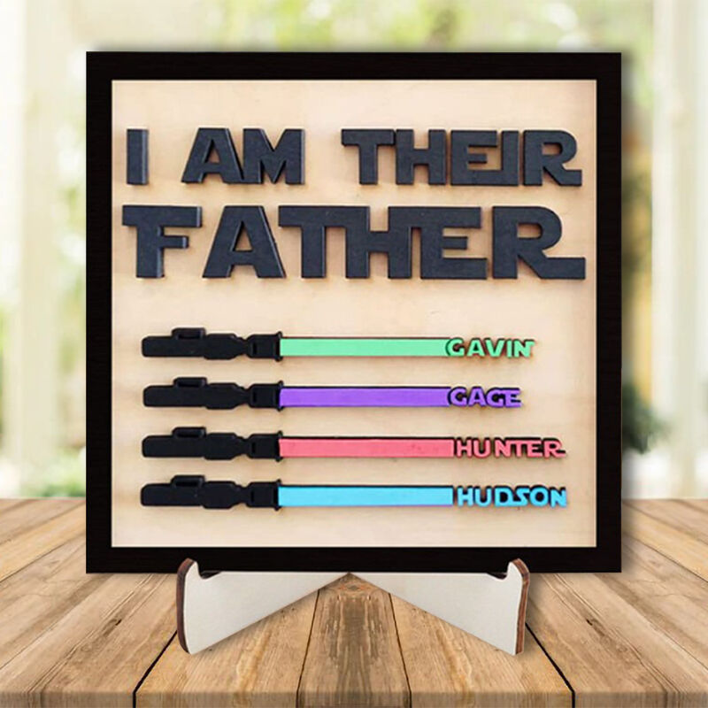 Custom 3D Lightsaber Name Wooden Frame Father's Day Gift