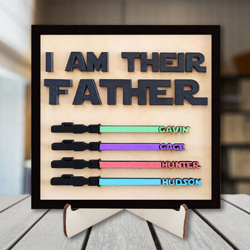 Custom 3D Lightsaber Name Wooden Frame Father's Day Gift