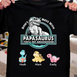 Personalized T-shirt Papasaurus with Optional Cartoon Dinosaurs Pattern Creative Gift for Father's Day