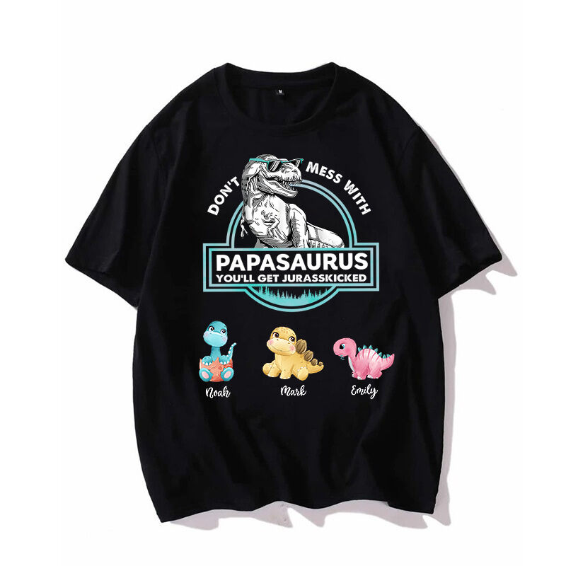 Personalized T-shirt Papasaurus with Optional Cartoon Dinosaurs Pattern Creative Gift for Father's Day