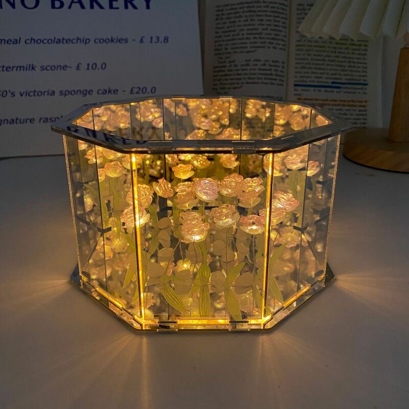 Creative Handmade DIY Octagonal Rose Flower Sea Night Light Romantic Gift