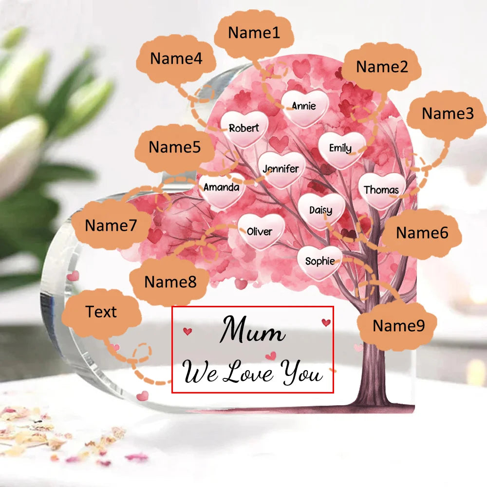 Personalized 1-10 Names and Text Pink Family Tree Family Acrylic Decorative Desk Decoration for Mother