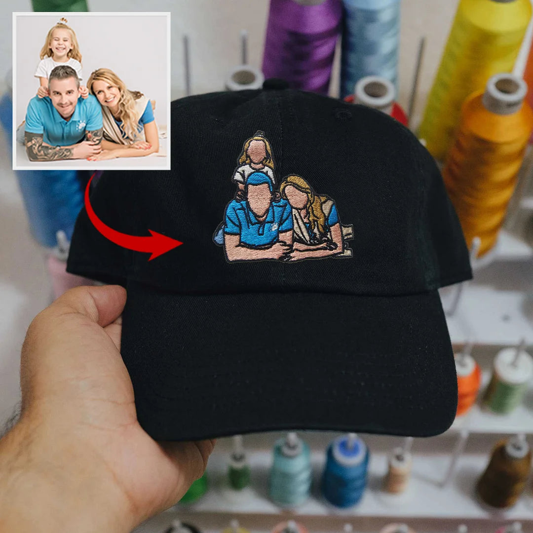 Custom Full Color Embroidered Hats Portrait Family Gifts