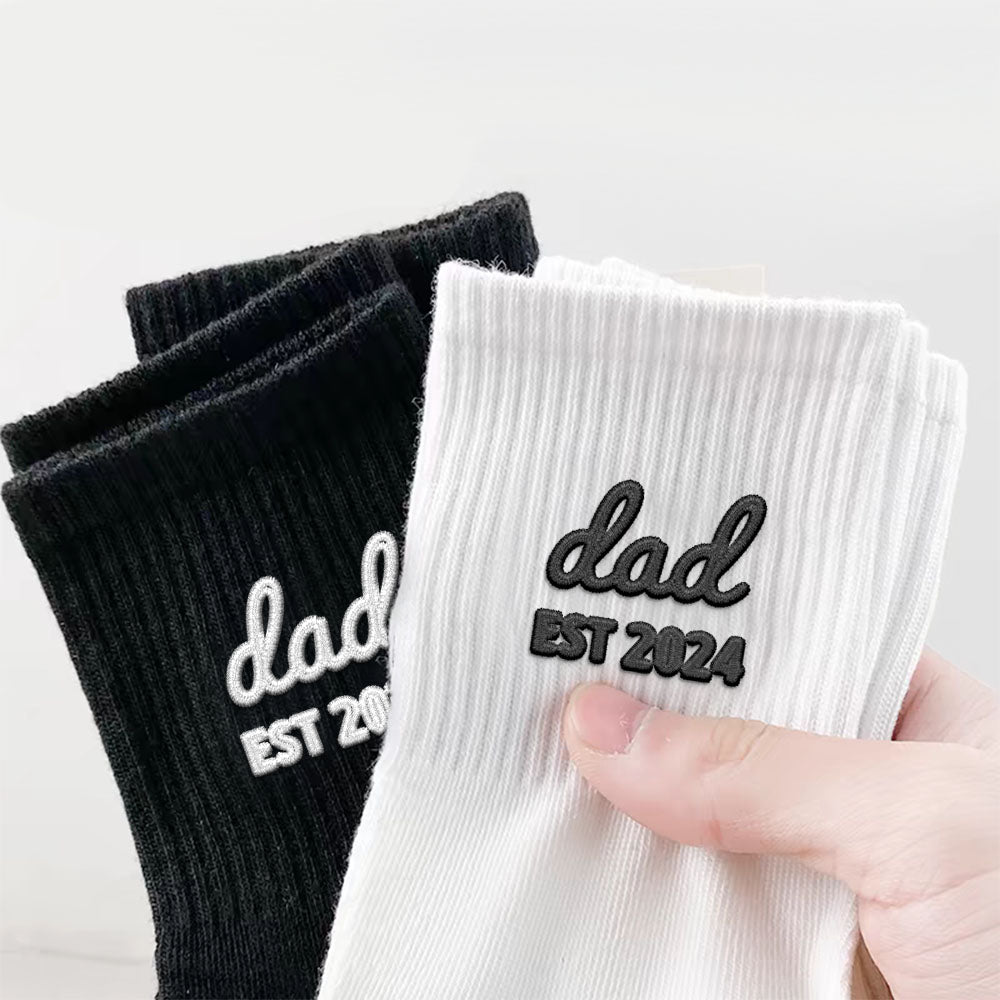 Embroidered Line Socks, Diy Text Socks, Father’S Day Socks, Thick Cotton Vertical Socks