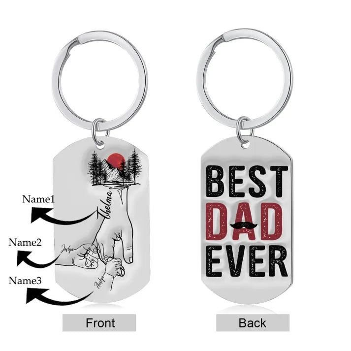 Best Dad Ever - Personalised 3 Names Holding Hands Keychain Custom Family Keychain Father's Day Gifts