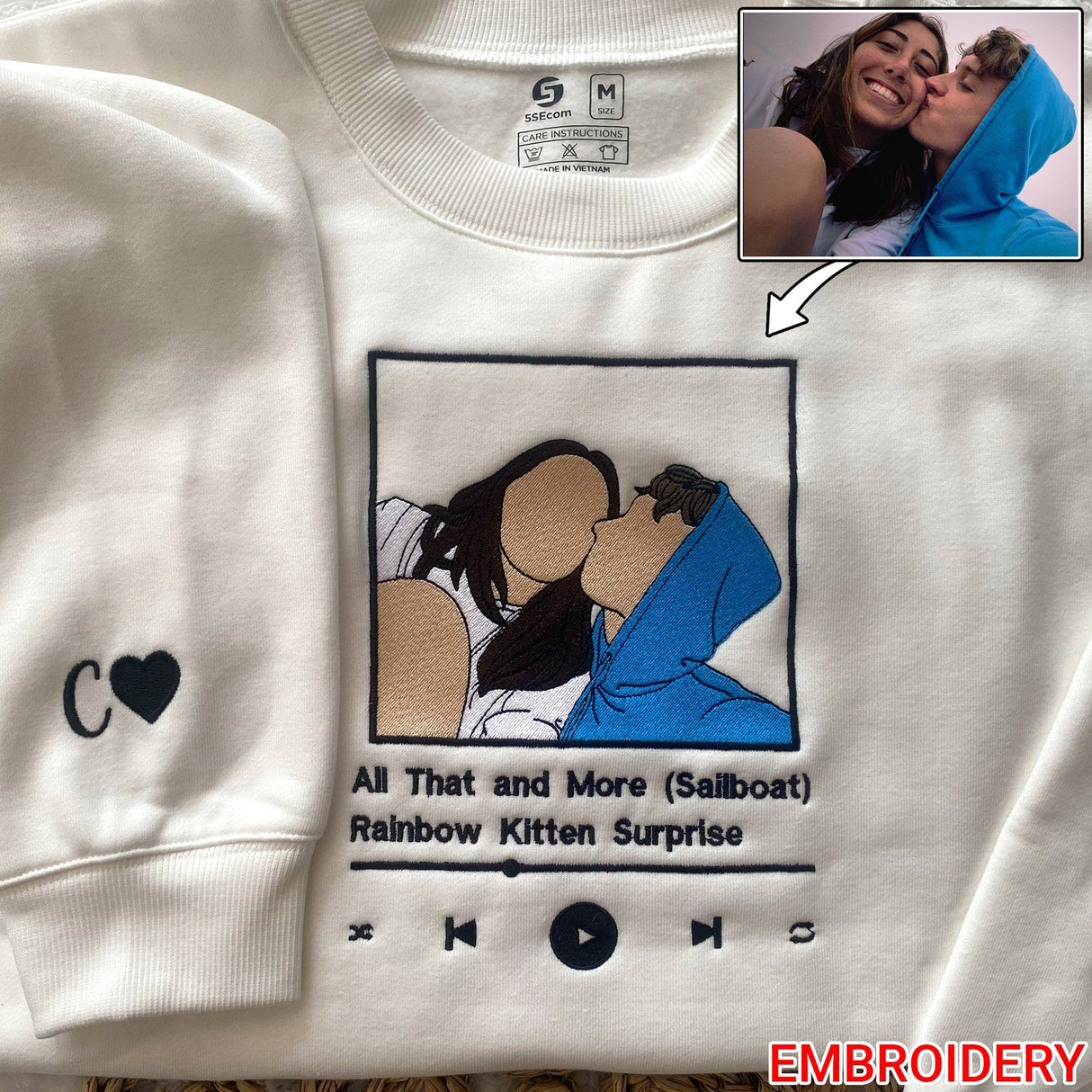 ❤️‍🔥(Best Selling)Custom Embroidered Sweatshirt Portrait Music Player Couple Family Gift