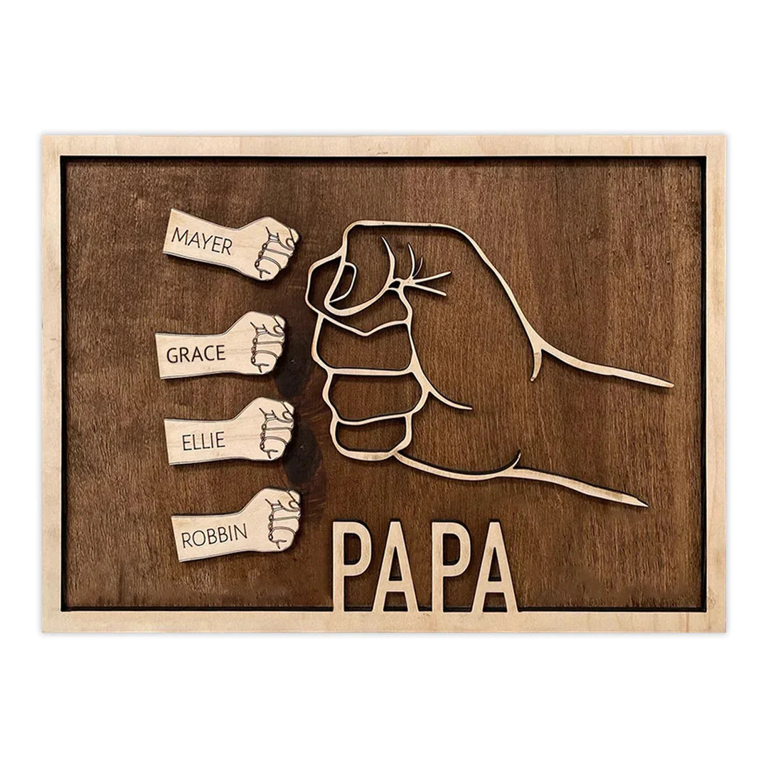 To Dad - Wooden frame Fists 1-6 personalized first names