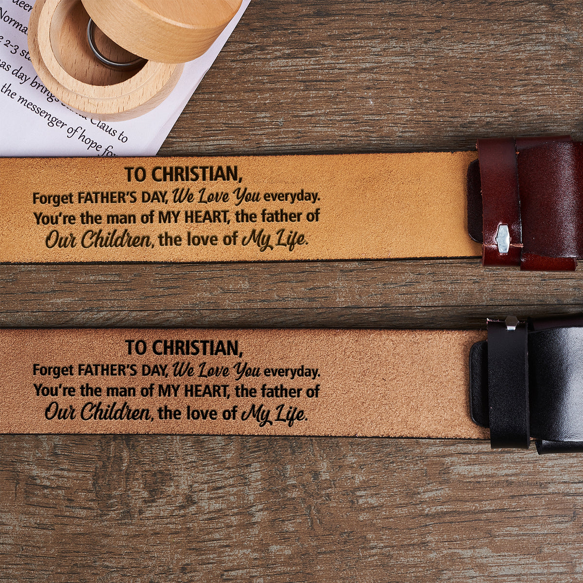 The Man Of My Heart The Father Of Our Children - Dad Gift From Wife To Husband - Personalized Engraved Leather Belt