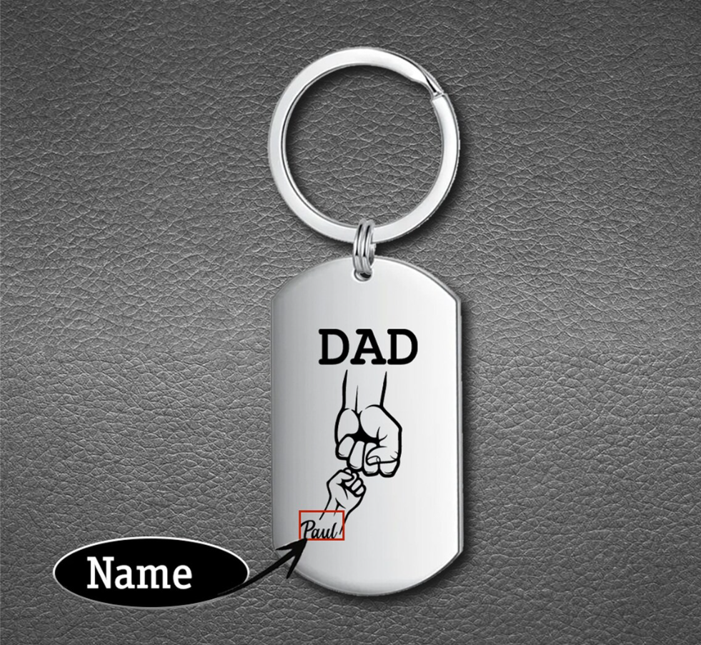 Personalized Custom Dad Keyring,Family Keychain for Dad,Father Fists with Photo Keychain,Family Names,Gifts for Dad, 1st Father's Day Gift