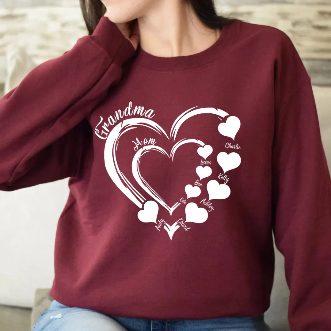 Mother's Day Gift Custom Grandma Heart Sweatshirt Sweatshirt/Hoodie/T-Shirt