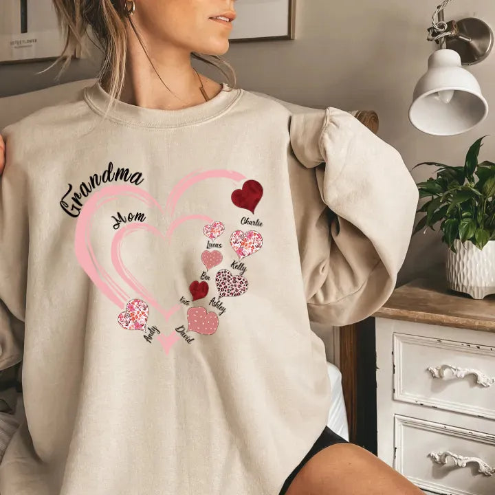 Mother's Day Gift Custom Grandma Heart Sweatshirt Sweatshirt/Hoodie/T-Shirt