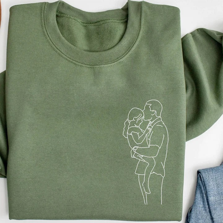 Custom Embroidered Portrait Photo Sweatshirt, a Unique Gift for Dad