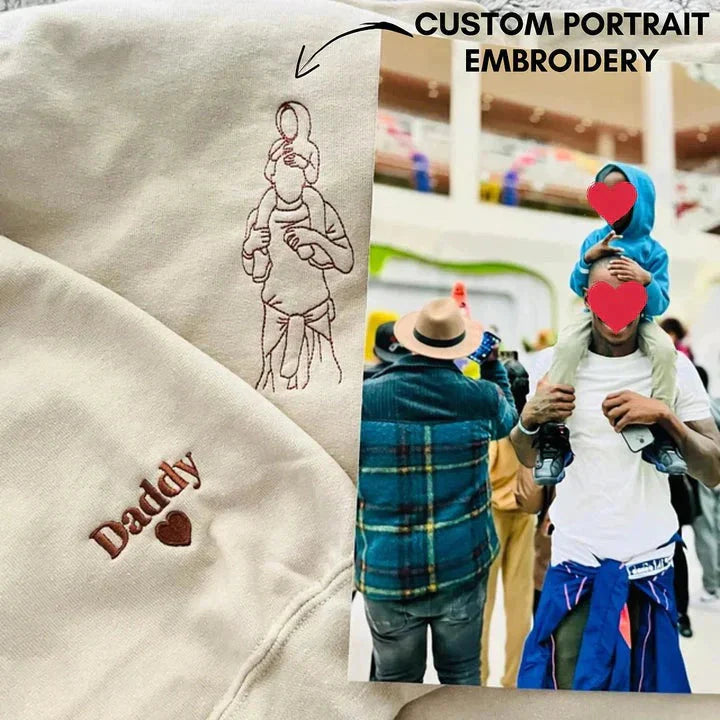 Custom Embroidered Portrait Photo Sweatshirt, a Unique Gift for Dad