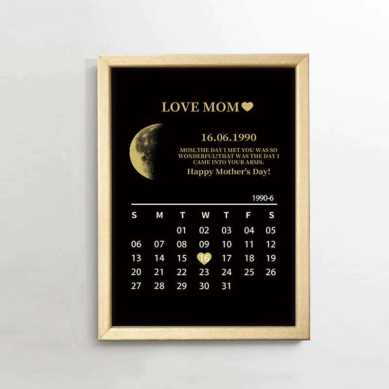 Mother's Day Gifts Custom Art Calendar Frame Personalized Real Moon Calendar Phase Gifts For Mom