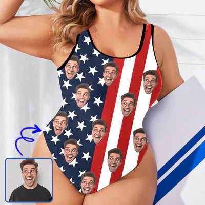 XS-5XL Custom Big Face Flag Tank Top Bathing Swimsuit Personalized Photo One Piece Swimsuit