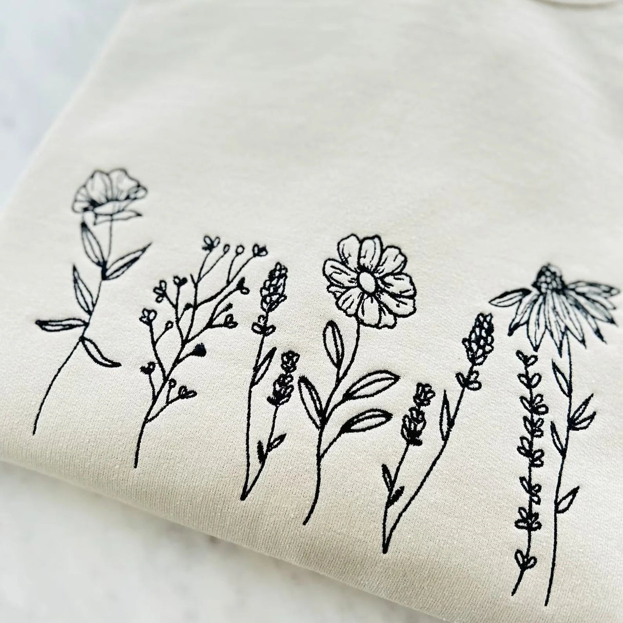 Embroidered wildflowers Sweatshirt, Minimalistic embroideredFlower Crewneck