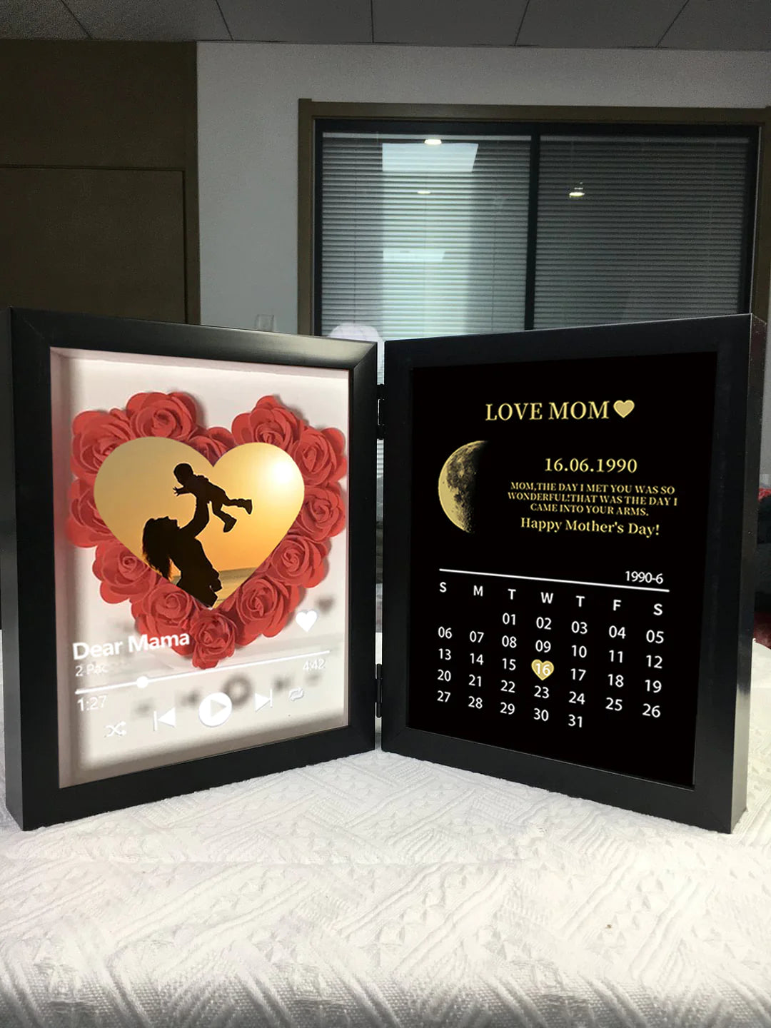 Mother's Day Gift Custom Flowers Frame For Mom/Grandma With Real Moon Phase Calendar