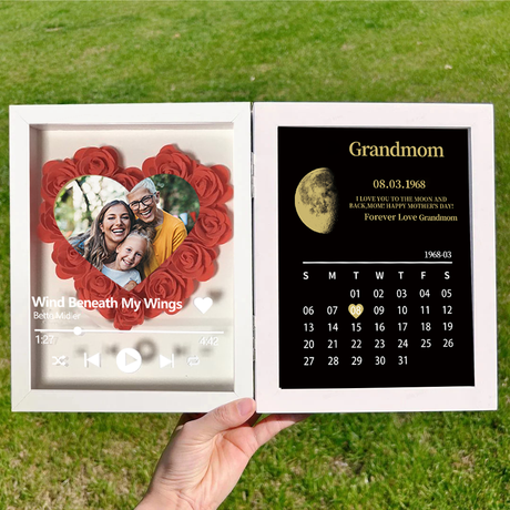 Mother's Day Gift Custom Flowers Frame For Mom/Grandma With Real Moon Phase Calendar