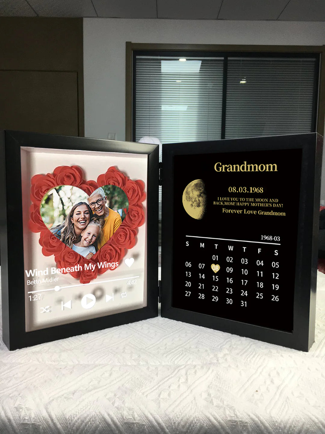 Mother's Day Gift Custom Flowers Frame For Mom/Grandma With Real Moon Phase Calendar