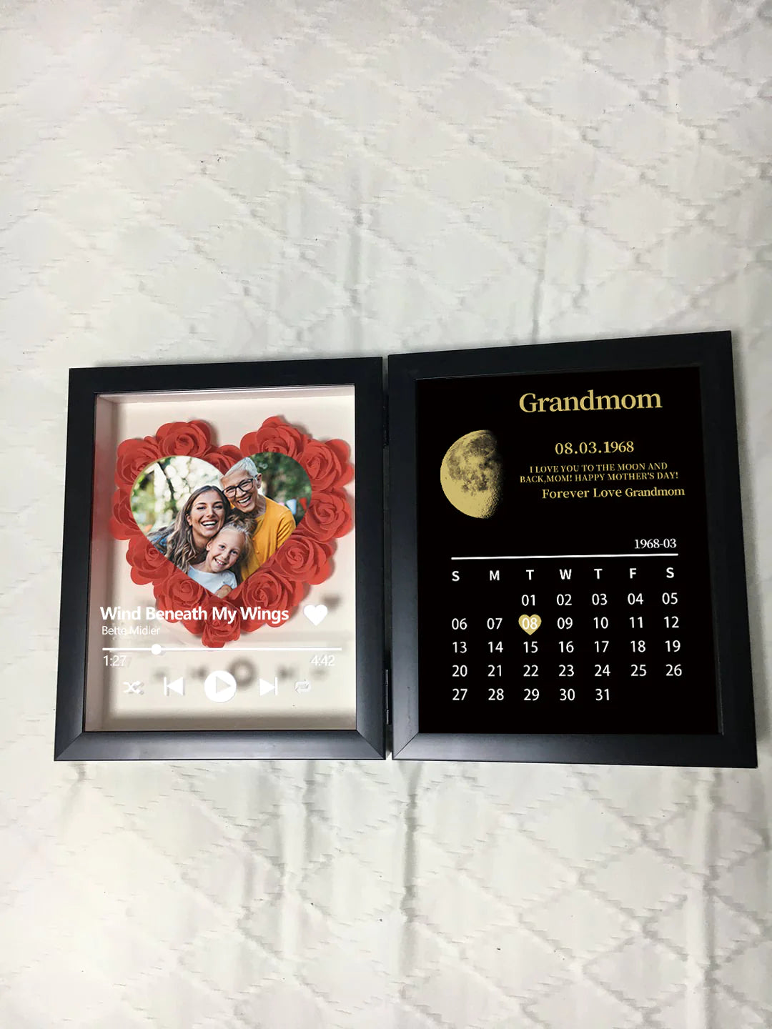 Mother's Day Gift Custom Flowers Frame For Mom/Grandma With Real Moon Phase Calendar