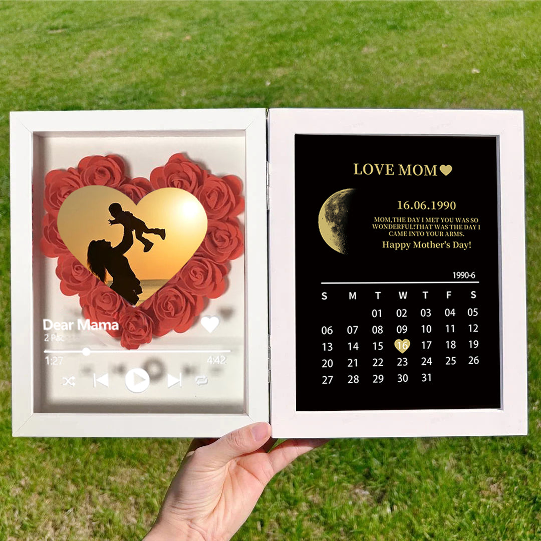 Mother's Day Gift Custom Flowers Frame For Mom/Grandma With Real Moon Phase Calendar