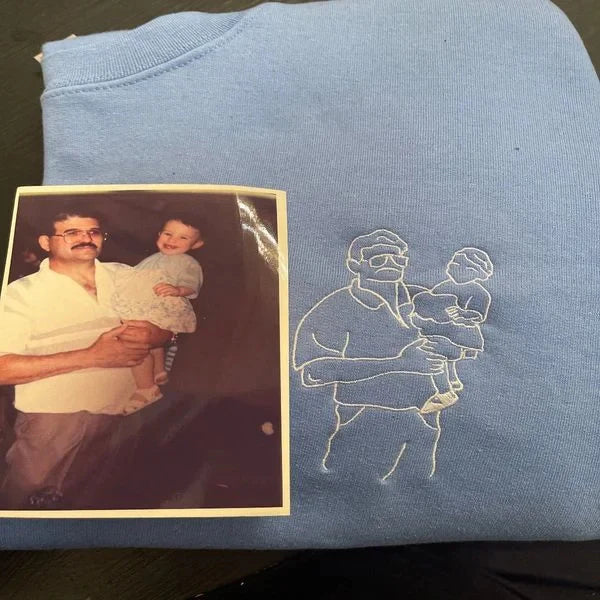 Custom Embroidered Portrait Photo Sweatshirt, a Unique Gift for Dad