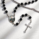 Custom Rosary Beads Cross Necklace Personalized Glass Imitation Pearls Necklace With Photo