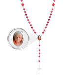 Custom Rosary Beads Cross Necklace Personalized Glass Imitation Pearls Necklace With Photo