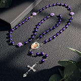 Custom Rosary Beads Cross Necklace Personalized Glass Imitation Pearls Necklace With Photo