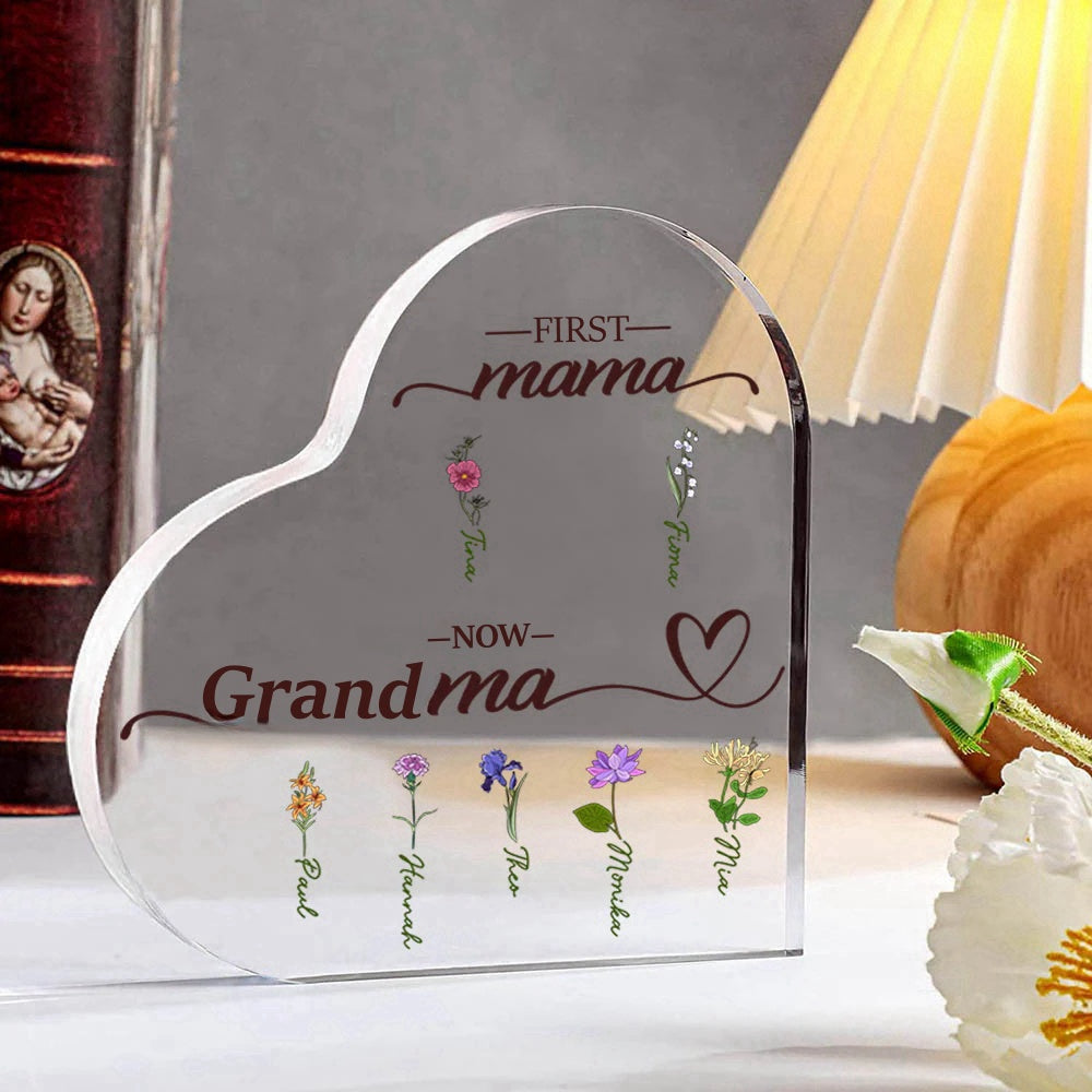 Personalized 2-5 Names Flower Acrylic Decorative Desk Decoration for Mother/Grandmother