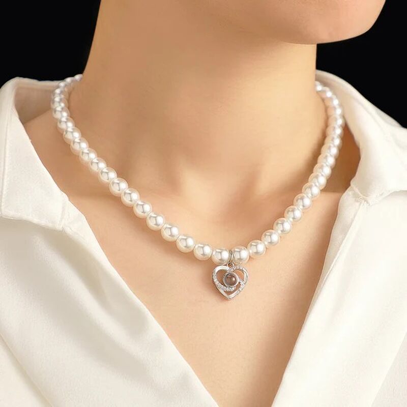 Mother's Day Gift Personalized Projection Picture Necklace With Pearl Chain